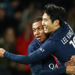 Photo of Lee Kang-in and Mbappe celebrating goal against Montpelier.
