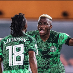 Photo of Lookman and Osimhen celebrating their triumph over cameroon in the afcon2024