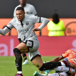 Photo of Mbappe in the match PSG vs Lorient where he score twice.