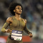 Photo of Sha'Carri Richardson loss to Torrie Lewis at the Xiamen Diamond League.