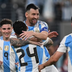 Photo of Messi and his teammate after his first goal in Copa America against Canada moving Argentina to final in the tournament.