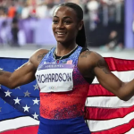 Photo of Sha'Carri Richardson in Paris 2024 Olympics track and field final when she finished second.