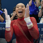 Photo of Suni Lee while earns Bronze in Uneven Bars in Paris 2024 Olympics in Gymnastics categories.