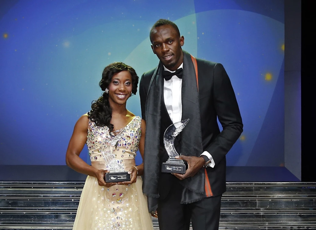 Photo of Usain Bolt and Faith Kipyegon.