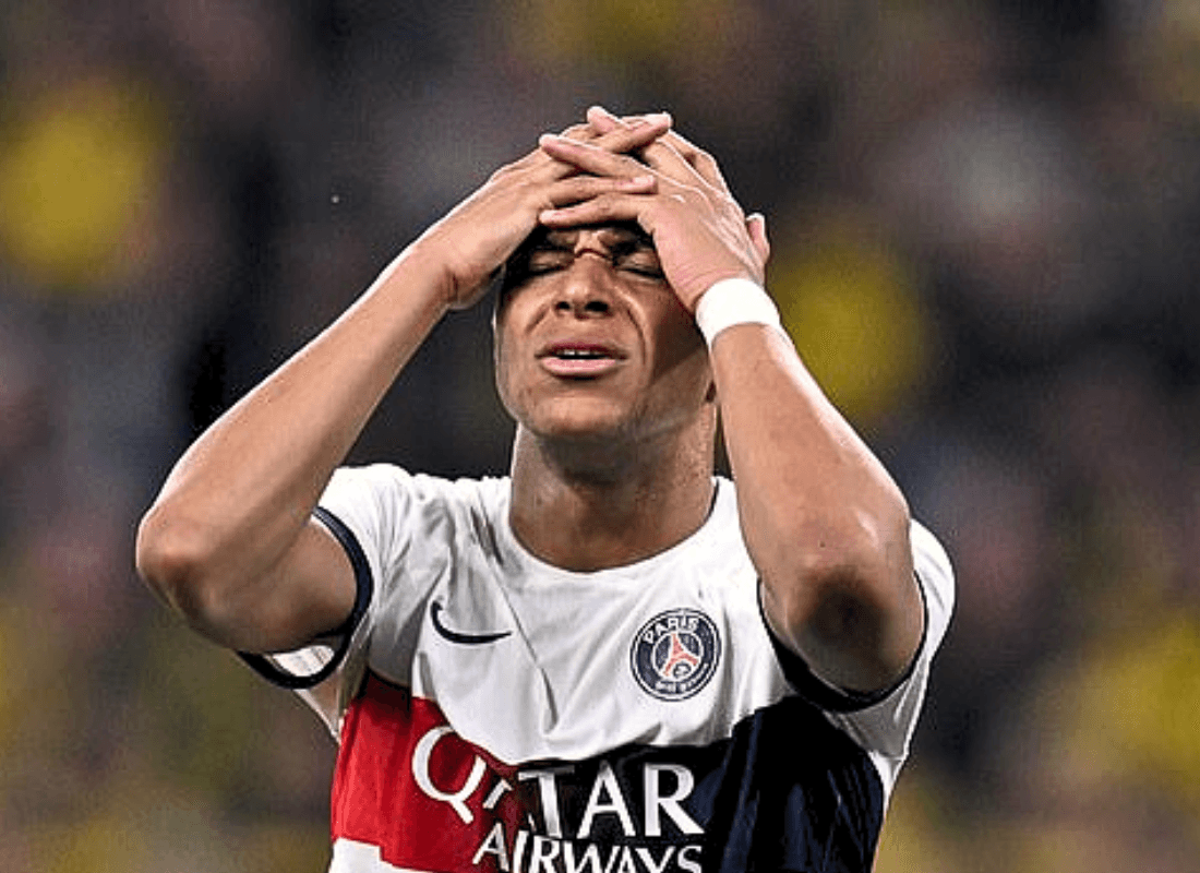 Photo of Mbappe regretting PSG loss to Dortmund 1-0.