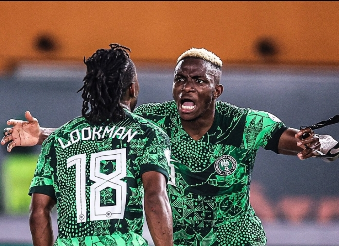 Photo of Lookman and Osimhen celebrating their triumph over cameroon in the afcon2024