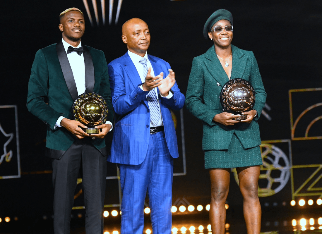 Osimhen and Oshoala along with Caf President.