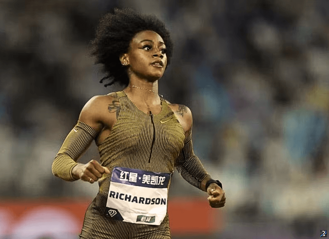 Photo of Sha'Carri Richardson loss to Torrie Lewis at the Xiamen Diamond League.