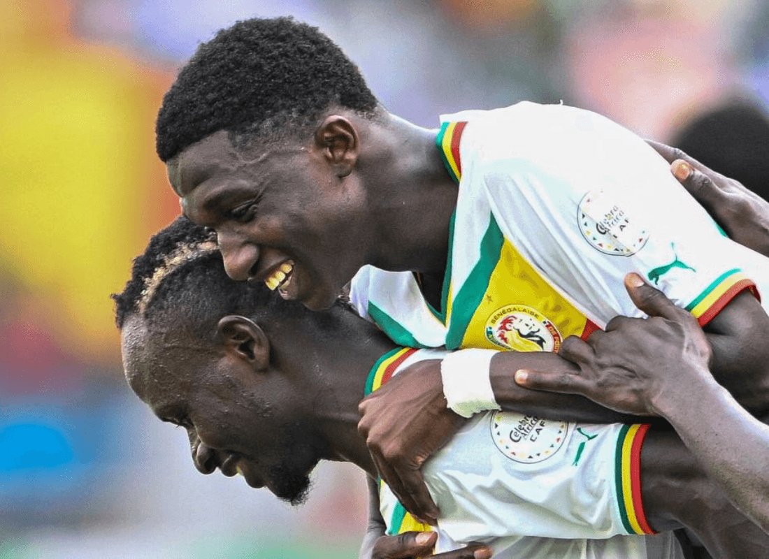 Photo of Sadio Mane and Lamine Camara in their AFCON match win 3 0 over Gambia.