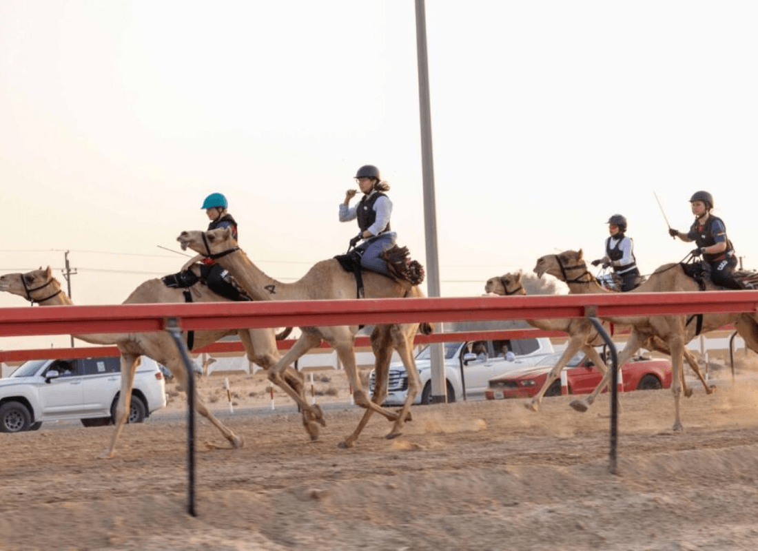 Photo of uae's all-female camel racing team in Jordan